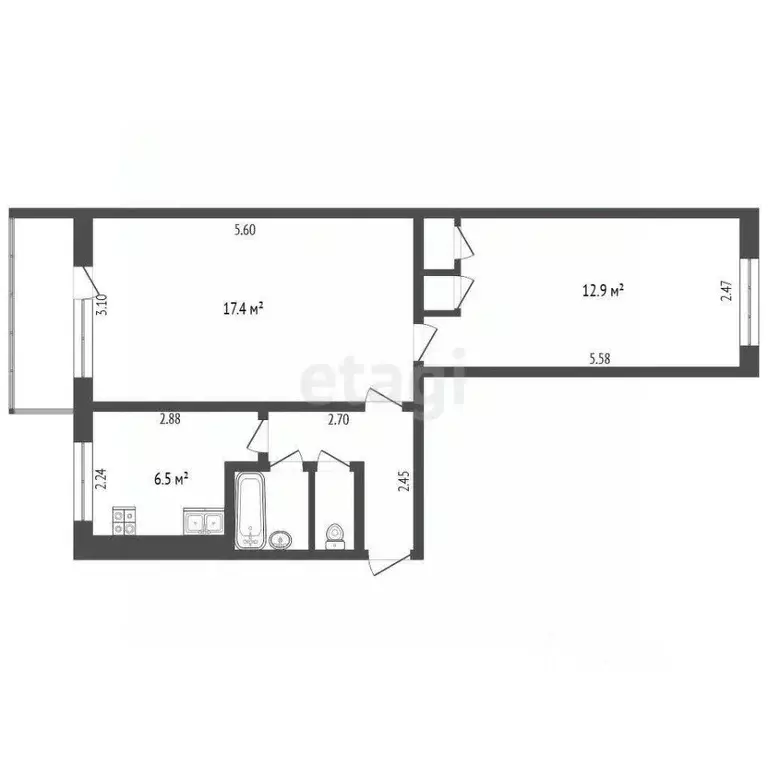 2-к кв. Кемеровская область, Новокузнецк Горьковская ул., 59 (44.0 м) - Фото 1