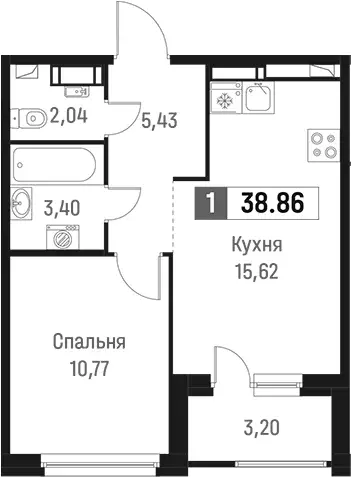 Продаётся 1-к квартира, 38.86 м - Фото 0
