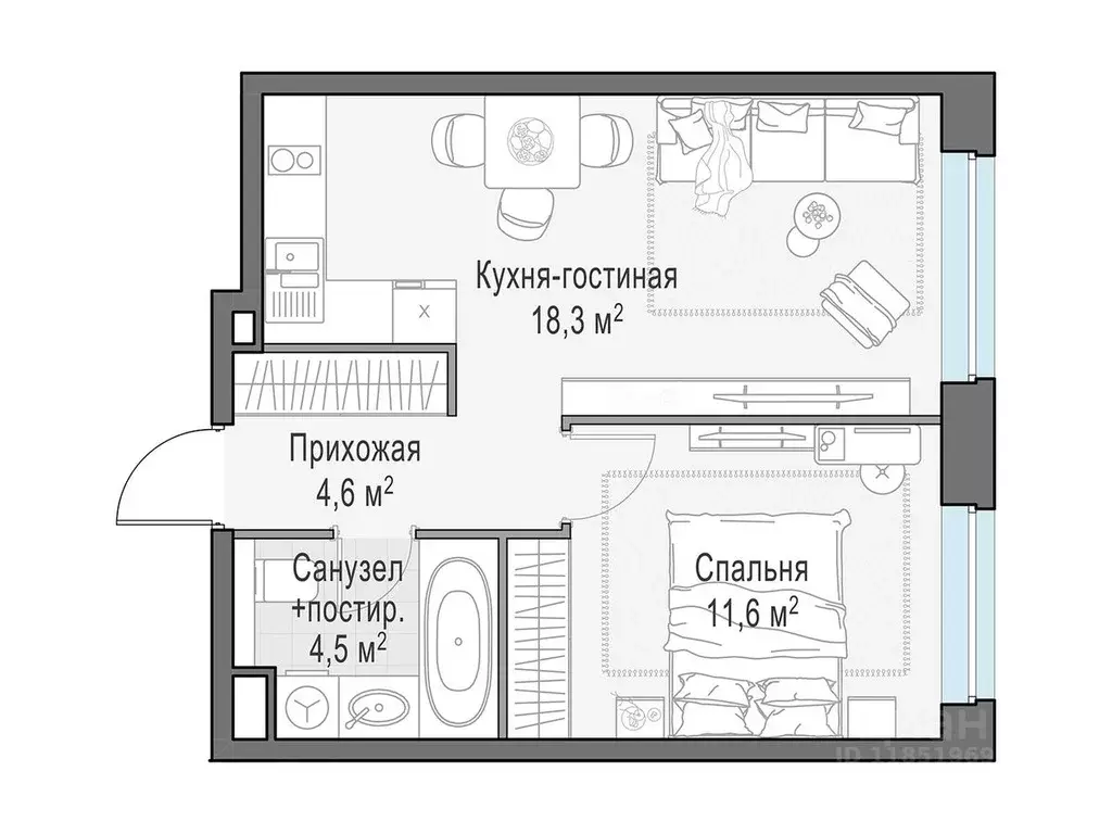 1-к кв. Московская область, Мытищи Белый Grad жилой комплекс (38.8 м) - Фото 1
