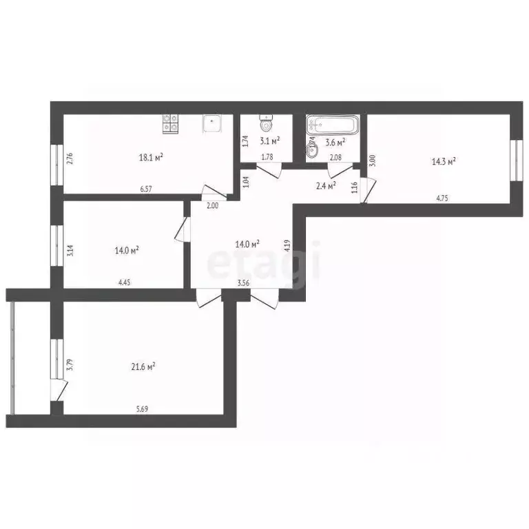 3-к кв. Тюменская область, Тюмень ул. Самарцева, 3 (78.0 м) - Фото 2