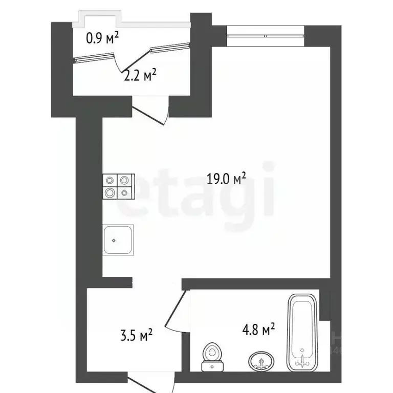 Студия Тюменская область, Тюмень ул. Василия Малкова, 5 (28.8 м) - Фото 2