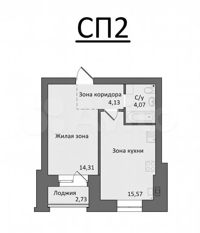 1-к. квартира, 40,8 м, 2/4 эт. - Фото 1