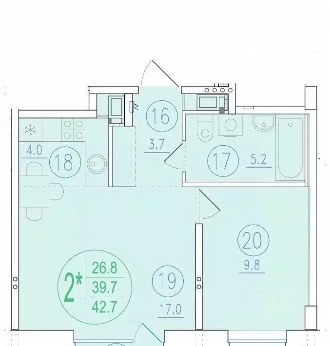 2-к кв. Ростовская область, Ростов-на-Дону Благодатная ул., 164 (42.7 ... - Фото 2