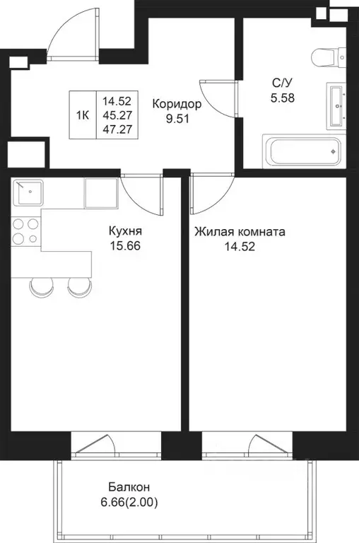 1-к кв. Татарстан, Казань Дом на Исхаки жилой комплекс (47.27 м) - Фото 0