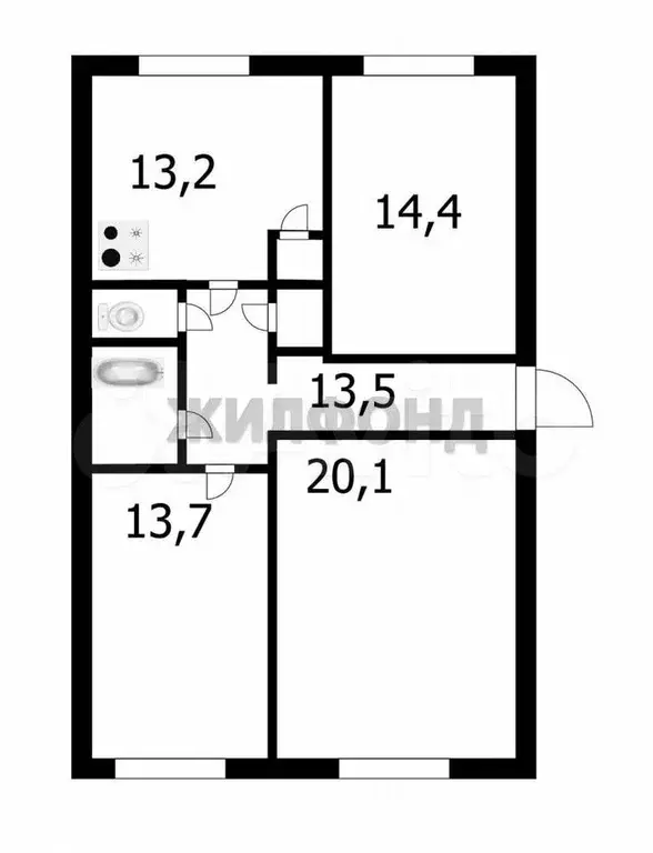 3-к. квартира, 81,1 м, 1/3 эт. - Фото 0