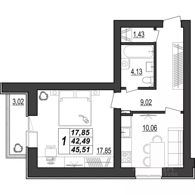 1-к кв. Мордовия, Саранск ул. 1-я Набережная, 56 (45.51 м) - Фото 1