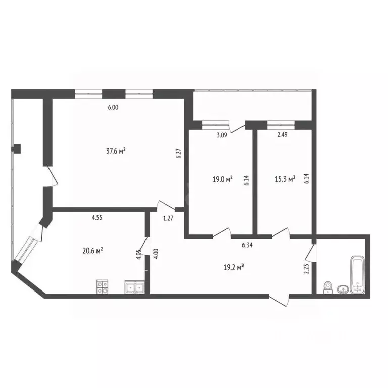3-к кв. Тюменская область, Тюмень ул. Малыгина, 56 (118.0 м) - Фото 2