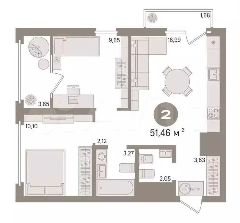2-к. квартира, 51 м, 12/24 эт. - Фото 0