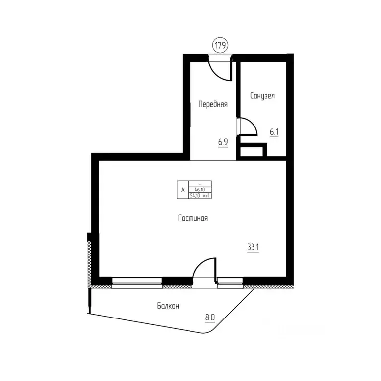 Студия Калининградская область, Светлогорск ул. Верещагина, 8 (54.1 м) - Фото 1