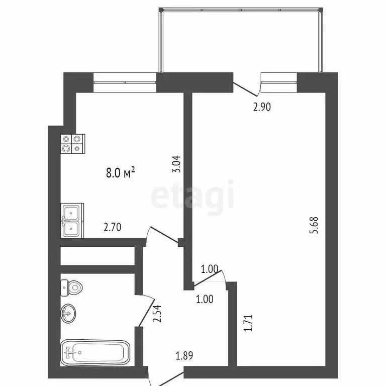1-комнатная квартира: Тюмень, улица Пермякова, 81 (30.1 м) - Фото 0