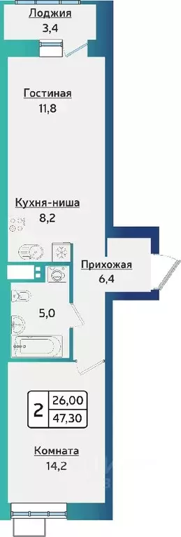2-к кв. Удмуртия, Ижевск ул. Архитектора П.П. Берша, 42 (47.3 м) - Фото 0