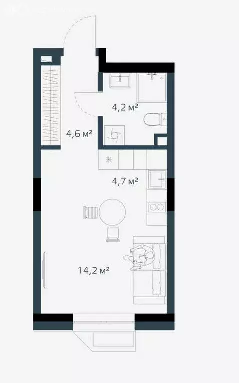 Квартира-студия: Новосибирск, улица Маковского, 4 (27.7 м) - Фото 1