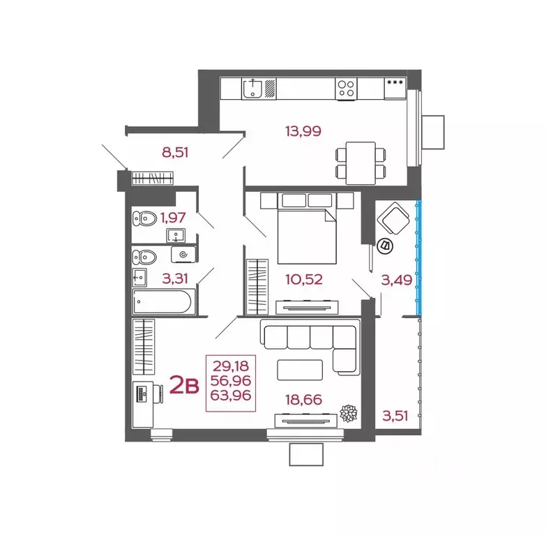 2-к кв. Пензенская область, Пенза ул. Баталина, 31 (63.96 м) - Фото 1