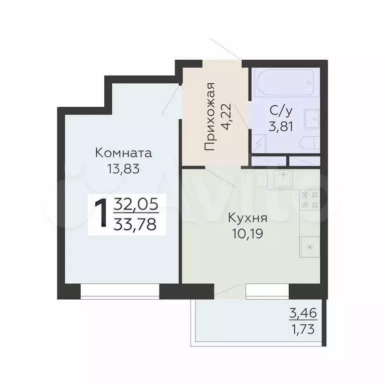 1-к. квартира, 33,8 м, 10/19 эт. - Фото 0