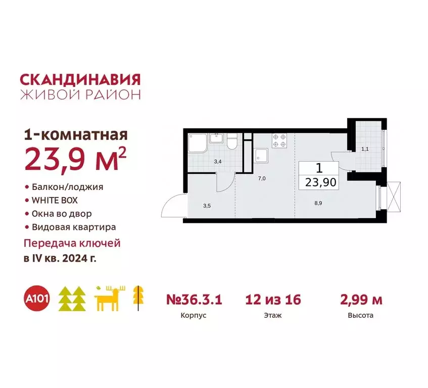 Квартира-студия: поселение Сосенское, квартал № 172 (23.9 м) - Фото 0