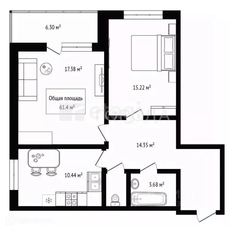 2-к кв. Новосибирская область, Новосибирск Выборная ул., 91/3 (61.4 м) - Фото 2