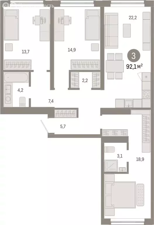 3-комнатная квартира: Новосибирск, Большевистская улица, с49 (92.12 м) - Фото 0