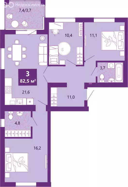 3-комнатная квартира: Калининград, Байкальская улица, 1к5 (83.4 м) - Фото 2
