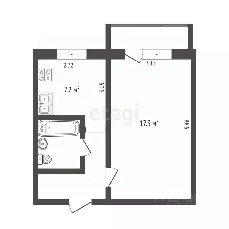 1-к кв. Ямало-Ненецкий АО, Ноябрьск Транспортная ул., 5 (32.7 м) - Фото 2