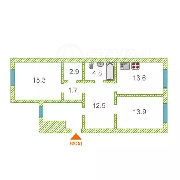 2-комнатная квартира: Тюмень, улица Республики, 204к10 (66.1 м) - Фото 0