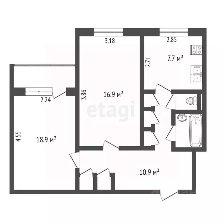 2-к кв. Ямало-Ненецкий АО, Новый Уренгой Дружба мкр, 1/2 (55.6 м) - Фото 1