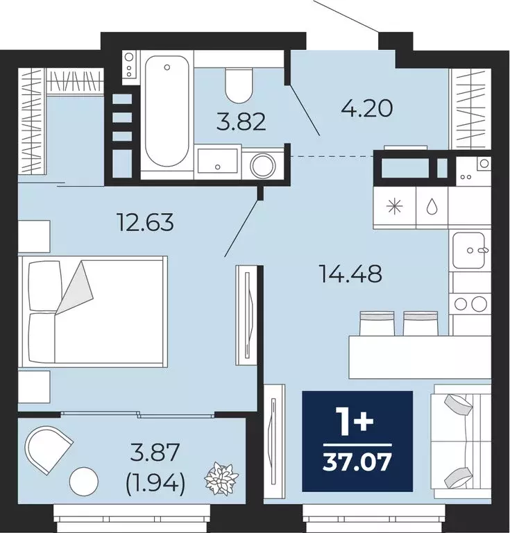 1-комнатная квартира: Тюмень, Камчатская улица, 107к1 (39 м) - Фото 1