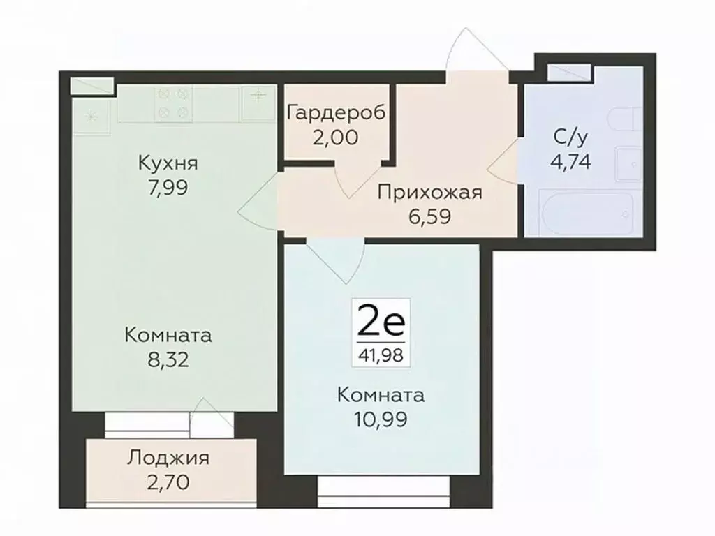 2-к кв. Воронежская область, Воронеж ул. Матросова, 64А (41.98 м) - Фото 0