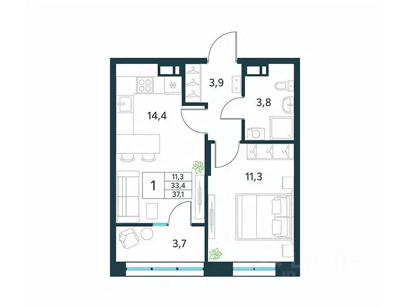 1-к кв. Забайкальский край, Чита Хороший мкр,  (37.1 м) - Фото 1