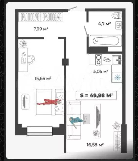 2-к. квартира, 50 м, 4/6 эт. - Фото 0