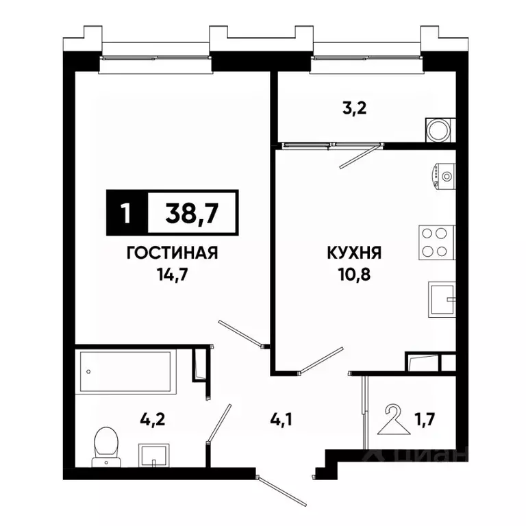 1-к кв. Ставропольский край, Ставрополь просп. Российский, 16к1 (38.7 ... - Фото 1