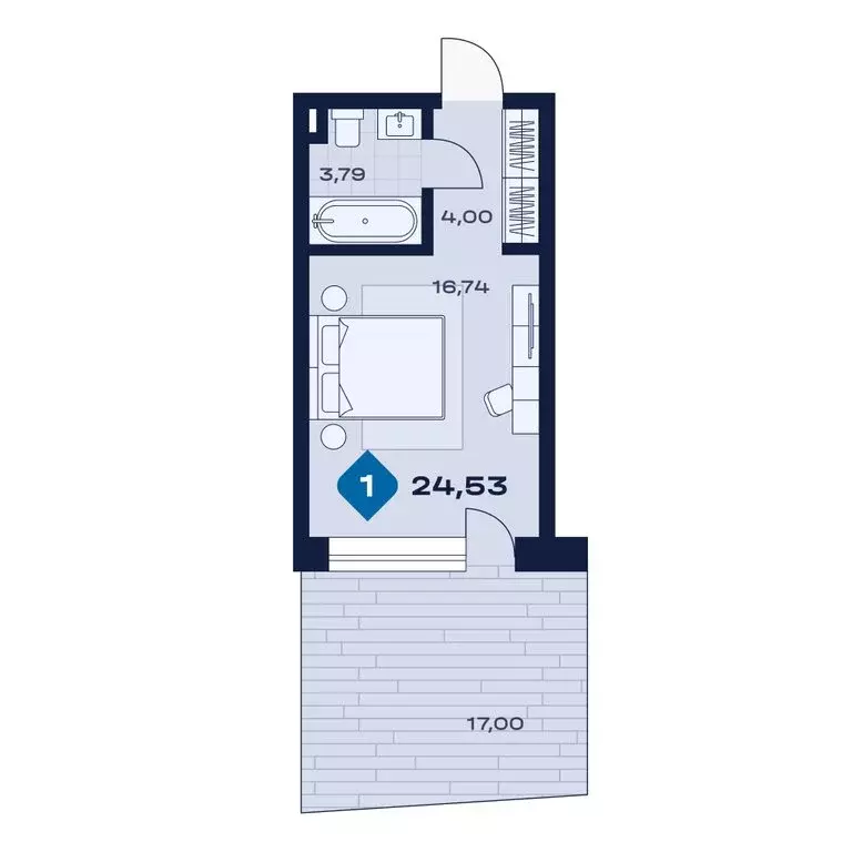 1-комнатная квартира: Сысерть, апарт-отель Панорама (24.53 м) - Фото 1