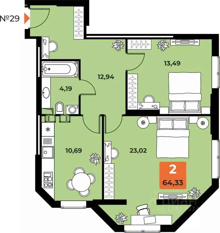 2-к кв. Самарская область, Самара просп. Карла Маркса, 231Б (63.8 м) - Фото 1