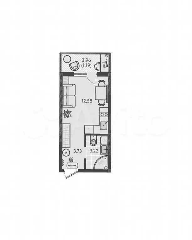 Квартира-студия, 20,7 м, 4/18 эт. - Фото 1