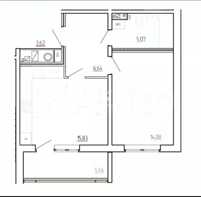 1-к. квартира, 41,6 м, 4/9 эт. - Фото 0