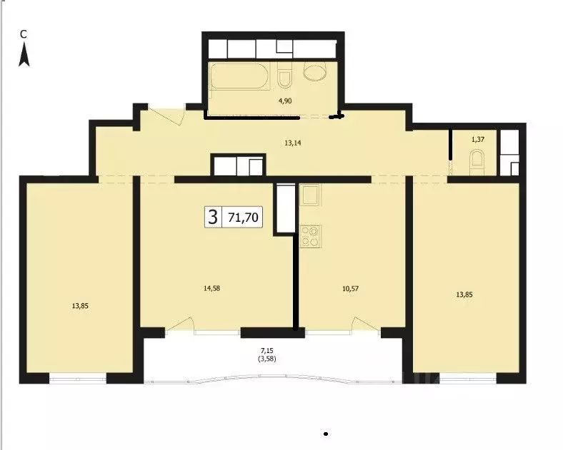 3-к кв. Краснодарский край, Краснодар ул. Автолюбителей, 1Длит4 (71.8 ... - Фото 1