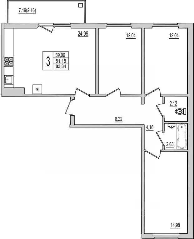 3-к кв. Псковская область, Псков Рижский просп., 94Г (83.24 м) - Фото 1