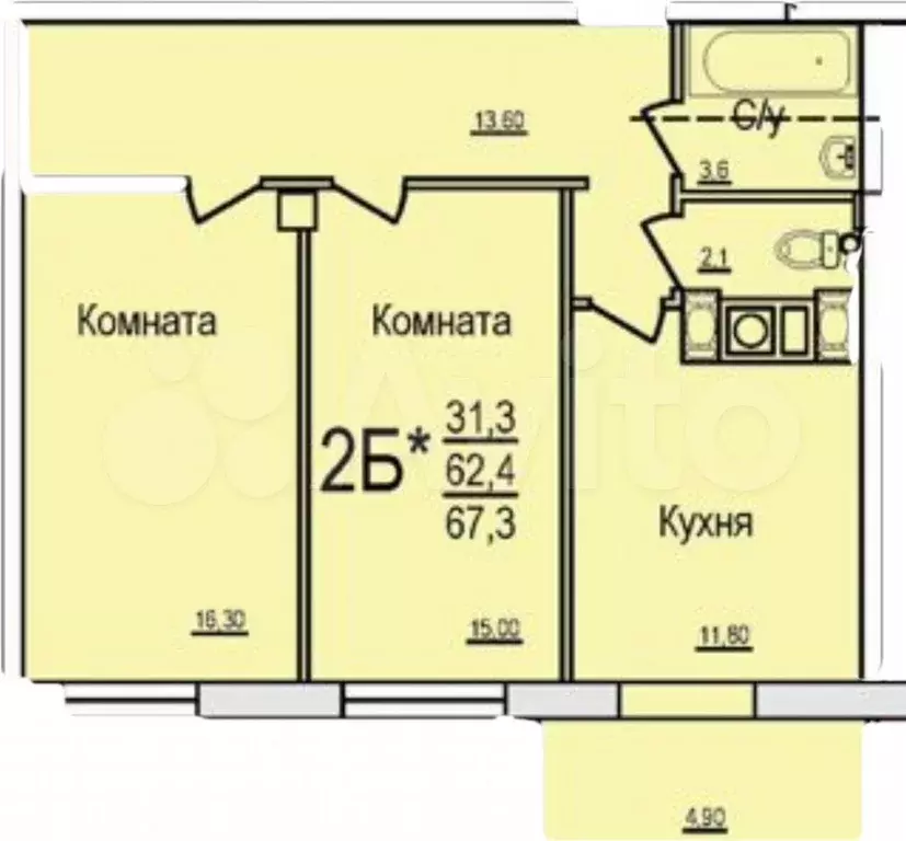 2-к. квартира, 67,3 м, 3/10 эт. - Фото 1
