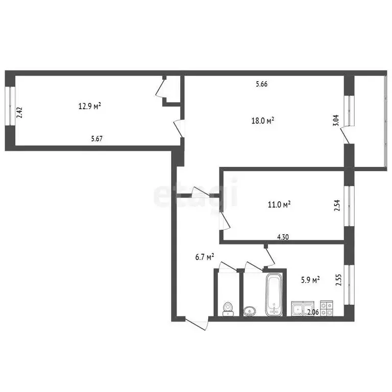 3-комнатная квартира: Омск, улица Ватутина, 13Б (58.7 м) - Фото 0