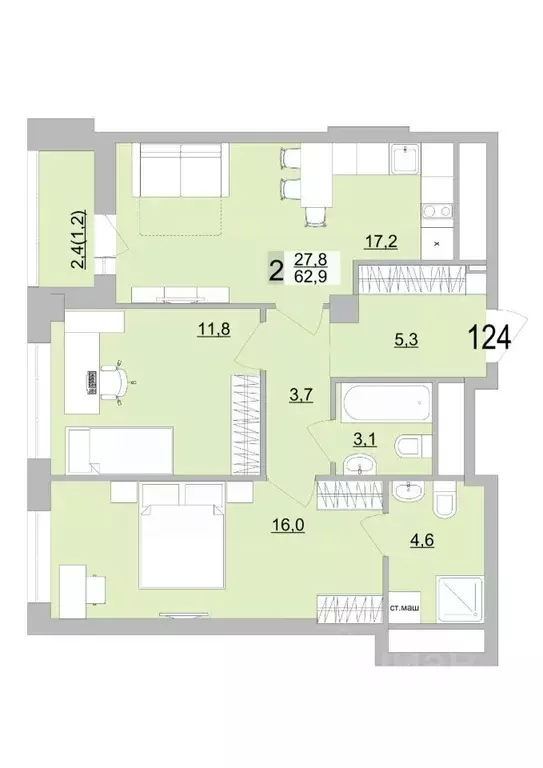 2-к кв. Свердловская область, Екатеринбург ул. Черкасская, 5к3 (62.9 ... - Фото 1