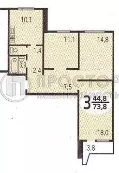 3-к кв. Москва Таллинская ул., 9К2 (72.0 м) - Фото 1