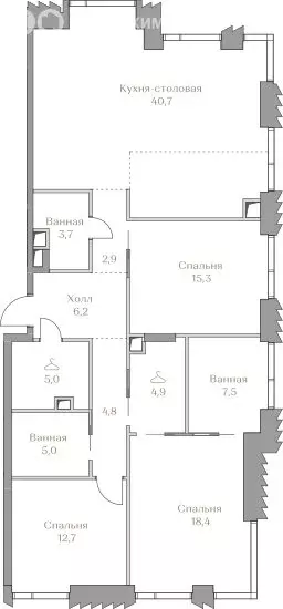 3-комнатная квартира: Москва, жилой комплекс Коллекция Лужники (127.1 ... - Фото 0