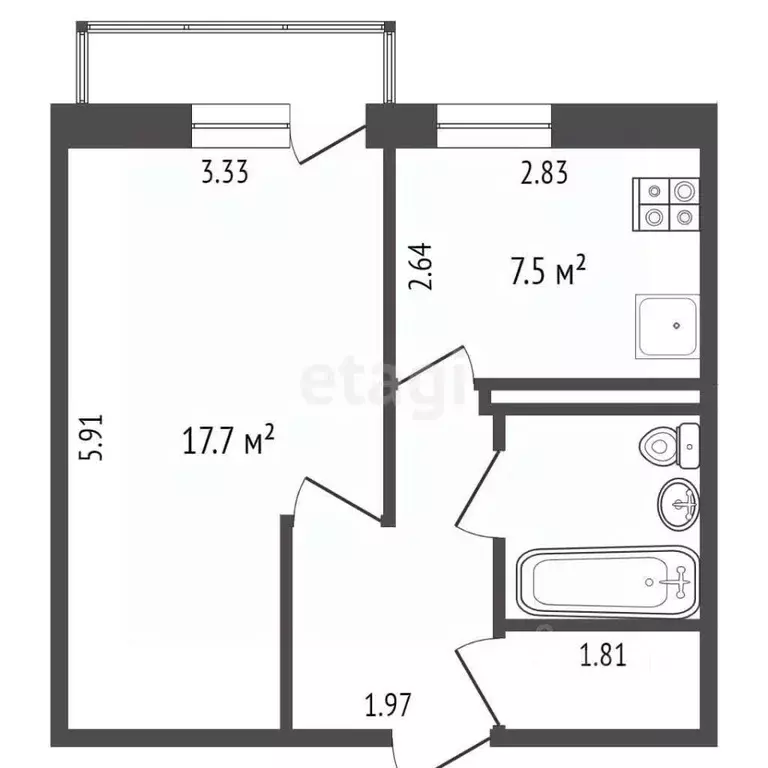 1-к кв. Коми, Усинск Комсомольская ул., 1 (35.3 м) - Фото 1