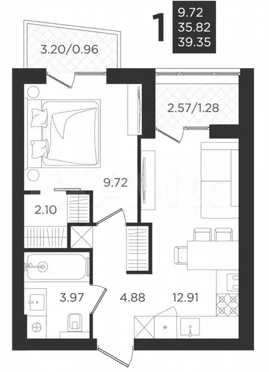 1-к. квартира, 35м, 2/4эт. - Фото 1