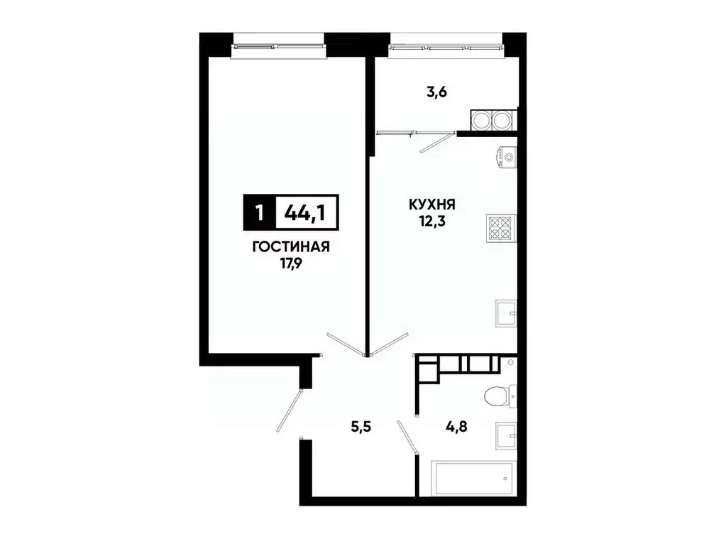 1-к кв. Ставропольский край, Ставрополь ул. Андрея Голуба, 12к8 (44.1 ... - Фото 0