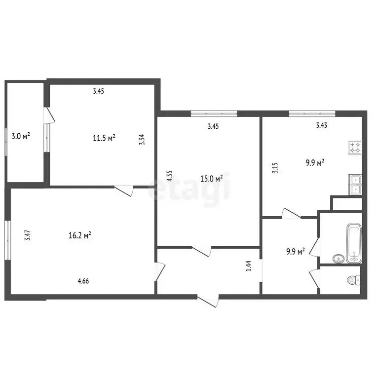 3-комнатная квартира: Санкт-Петербург, Гаккелевская улица, 27к2 (66.1 ... - Фото 2