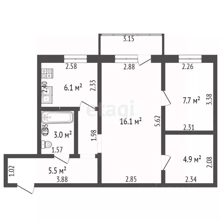 2-к кв. Башкортостан, Стерлитамак Революционная ул., 5 (44.0 м) - Фото 0