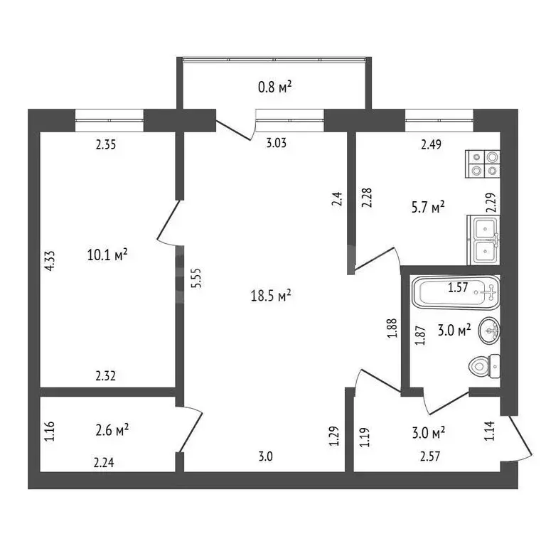 2-комнатная квартира: Стерлитамак, улица Дружбы, 68 (42.9 м) - Фото 1