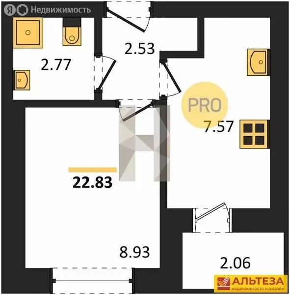 1-комнатная квартира: Пионерский, улица Гептнера, 19 (22.83 м) - Фото 0