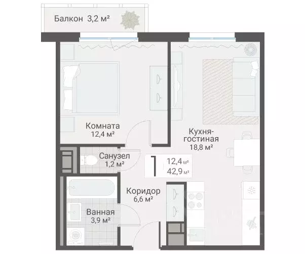 1-к кв. Санкт-Петербург Актерский проезд, 2к2 (42.9 м) - Фото 1