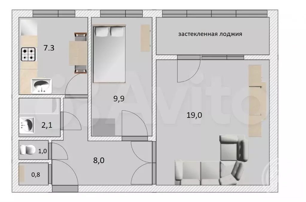 2-к. квартира, 48 м, 8/10 эт. - Фото 0